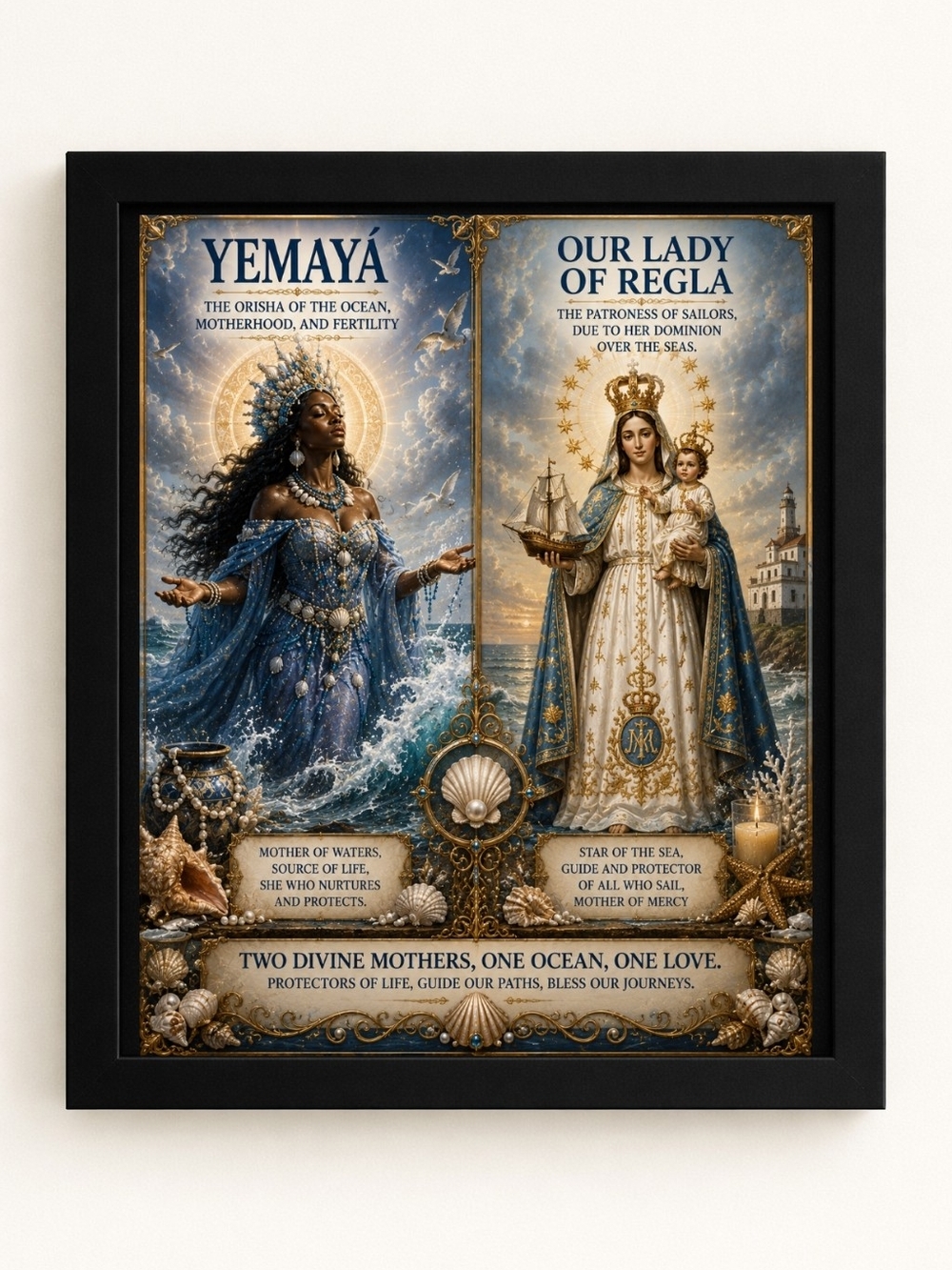 Yemayá and Our Lady of Regla A.I. Art Print 8x10 Frame